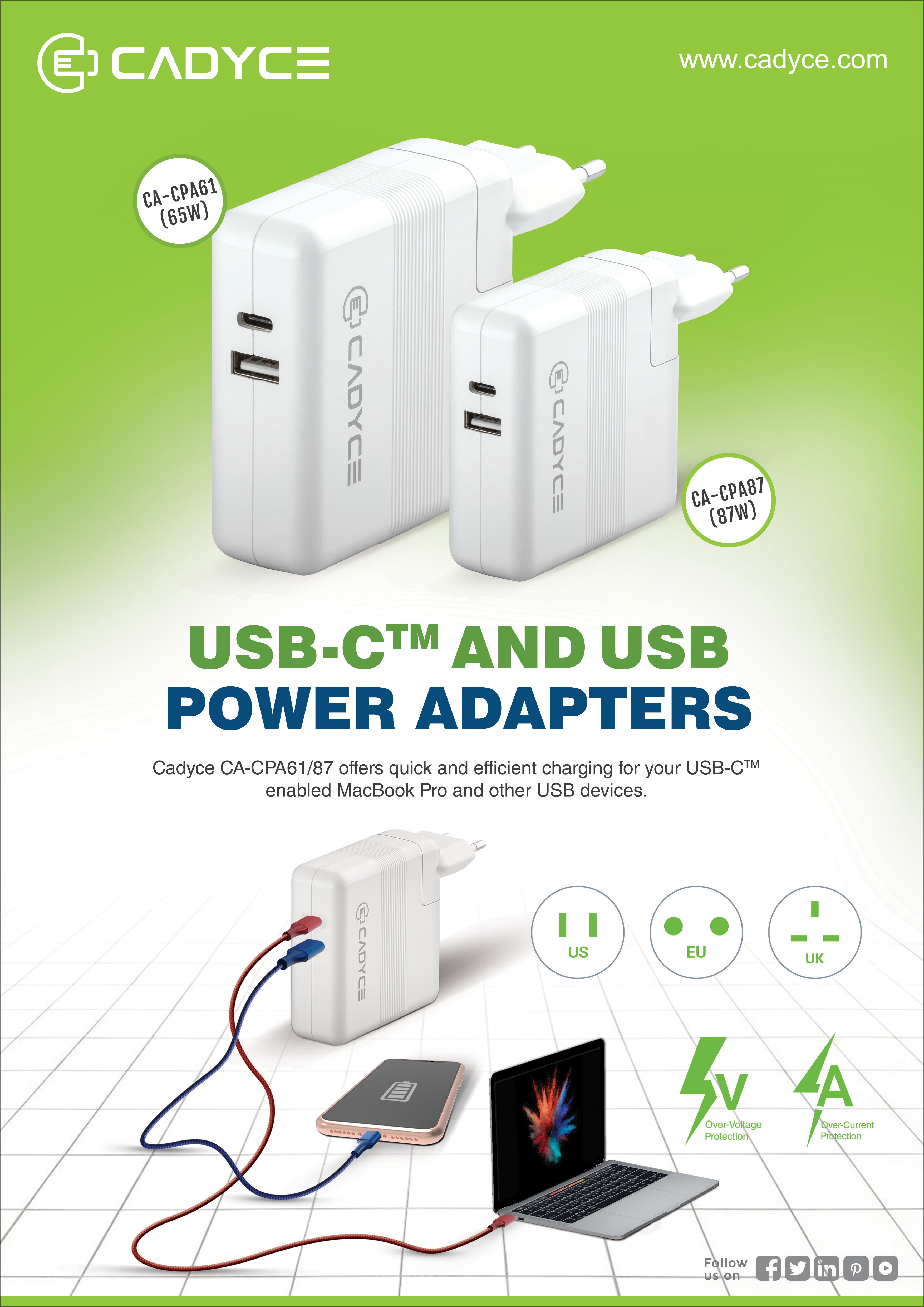 Cadyce's Premium 65W/87W USB-C™ & USB Power Adapters