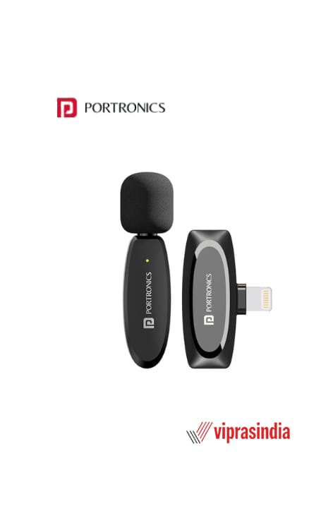 Microphone  Type C Wireless Portronics Dash 7 Omnidirectional , Noise Cancellation, Plug & Play, Lapel Wireless Mic for Video Recording, Supports Type C Android, iPhone, Camera(Black)