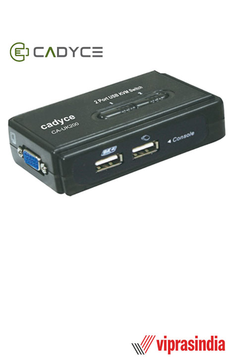 KVM Switch USB 2 Port Desktop Cadyce CA-UK200  (Black)