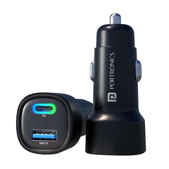 Car Charger Portronics CAR POWER 80 80W Dual Output Fast with Type-C PD & USB, LED Indicator