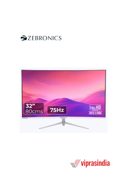 Monitor Zebronics ZEB-AC32FHD, LED Screen 32inch, Resolution 1920 x 1080, Aspect Ratio 16:9, Ports(HDMI, VGA),Built-in Speaker, Colour White