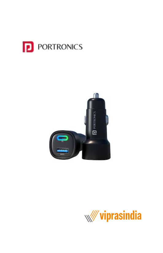 Car Charger Portronics POR-1874 CAR POWER 80 80W Dual Output Fast with Type-C PD & USB, LED Indicator