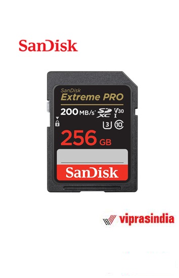 Memory Card SanDisk Extreme Pro SD UHS I 256GB for 4K Video for DSLR and Mirrorless Cameras 200MB/s Read & 140MB/s Write